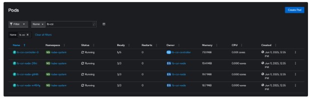 image of Lightbits GUI Photon with OCP pods running