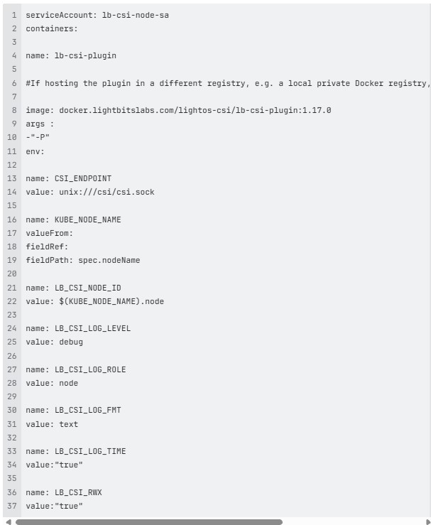 image of service account lb-csi-node-sa section