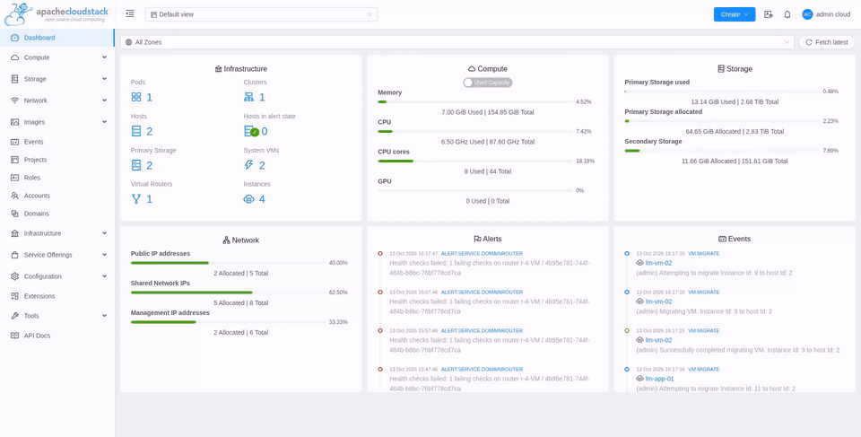 A running VM on Lightbits storage live-migrating between two CloudStack KVM hosts while its video stream keeps playing, followed by a host maintenance evacuation.
